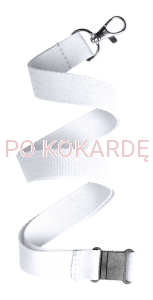 Smycze na identyfikator 20mm biała karabińczyk + bezpieczne zapięcie  (50szt/op) 